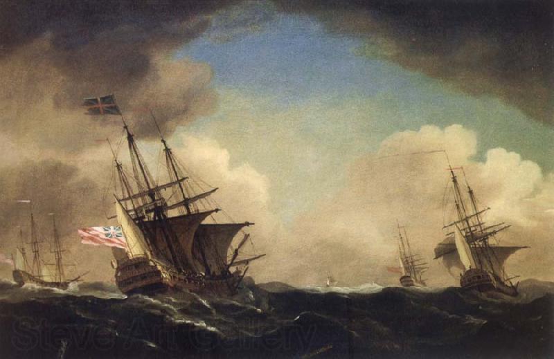 Monamy, Peter A squadron of English ships beating to windward in a gale Norge oil painting art